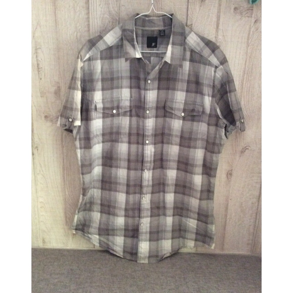 J. Ferrar Mens XL Tall Grey Plaid Short Sleeve Western Snap Button Down Shirt
